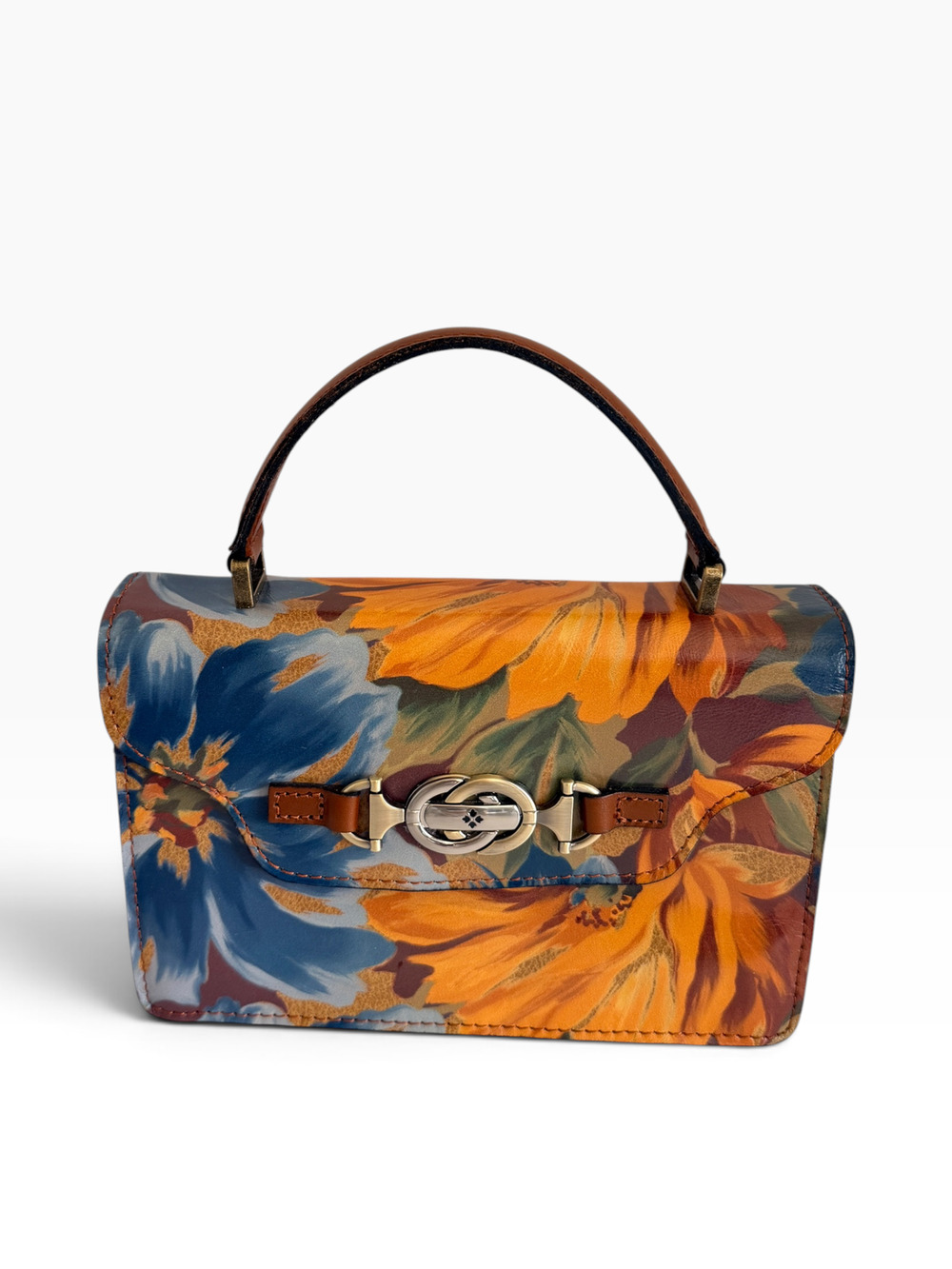 Patricia Nash Chauny Marigold Harvest Floral Leather Satchel Bag Cross Body